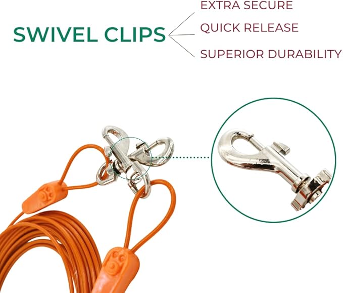 IntelliLeash12FT Tie-Out Cables for Dogs - Strong, Safe, and Durable Dog Tie-Outs for Small Dogs up to 10 Pounds - Weather and Wear Resistant Galvanized Aircraft Cable for Outside Use