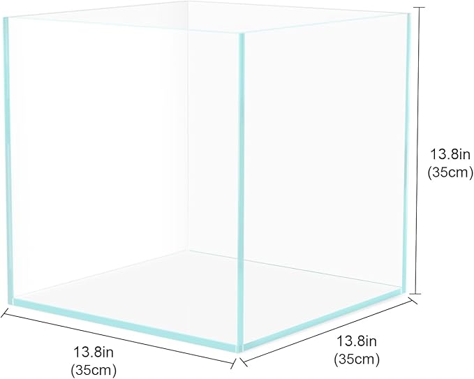 Cube Rimless Aquarium 11 Gallon, Ultra Clear Low Iron Square Fish Tank, L13.8×W13.8×H13.8 Glass Thickness 5mm with EVA Foam Leveling Mat