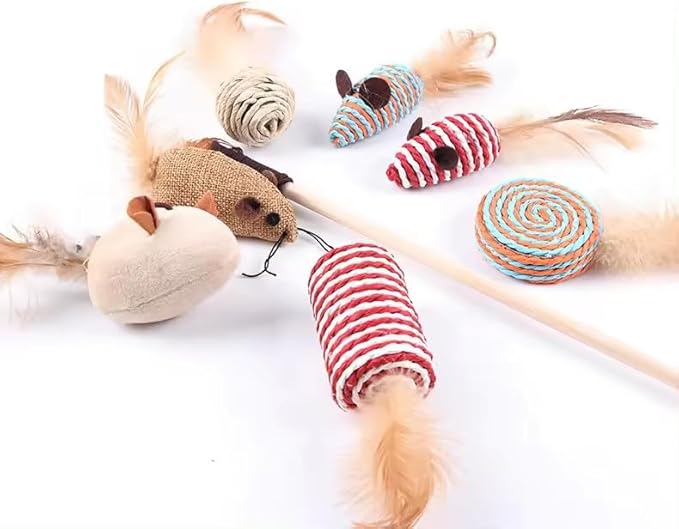PetBox Feathered Plush Yarn Mouse Toy Set for Cats (7pcs)