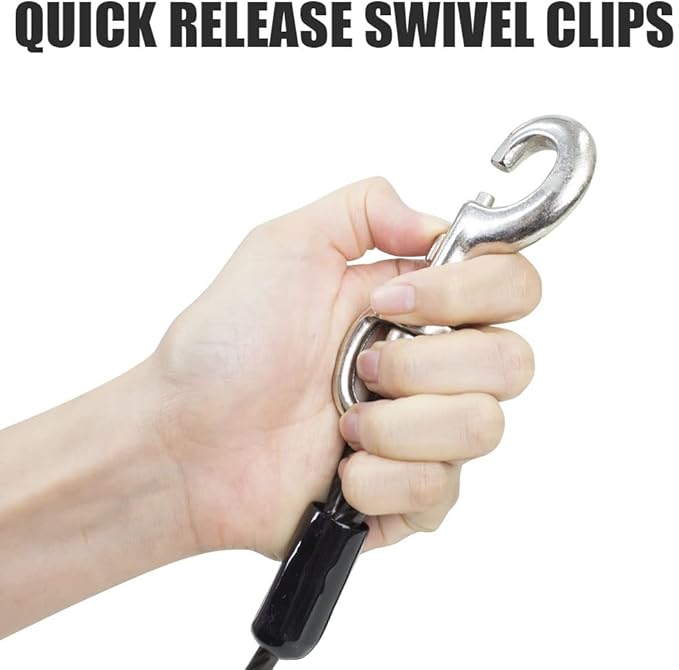 BV Dog Tie Out Cable 25 Feet - Heavy Duty Dog Lead Up to 250 Pounds - Reflective & Rust-Free with Quick Release Swivel Clips & 360° Rotating Clasp - Tangle-Free Dogs Runner for Yard (Grey, Pair)