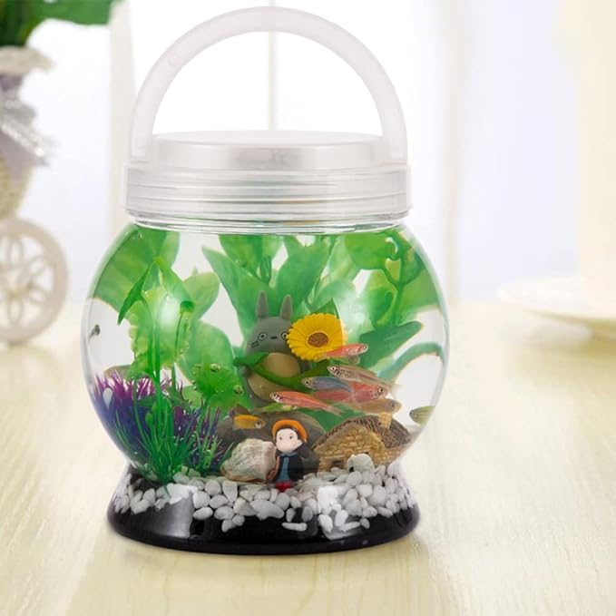 Small Betta Tetra Fish Tank Decorations Set-Aquarium with 20 Color LED Lighting,Fish Night Light Aquarium for Kids,0.5-Gallon,Transparent