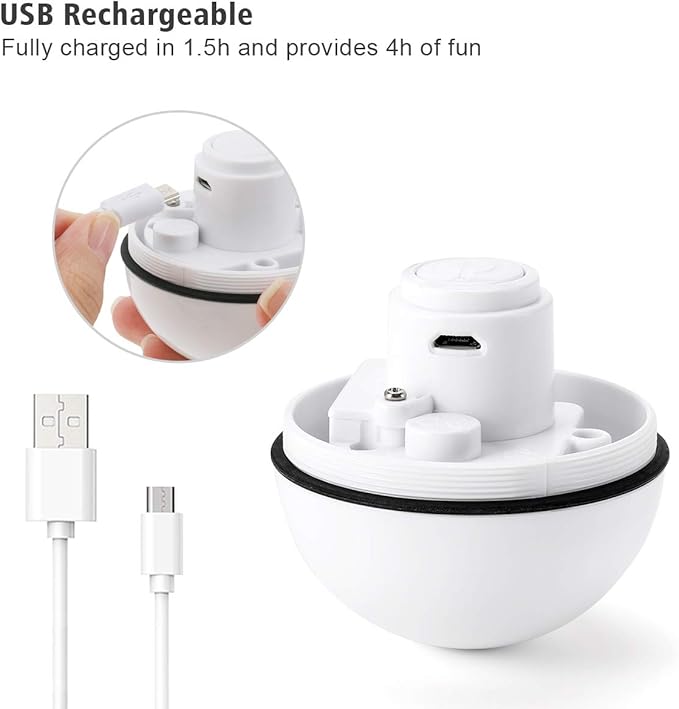 WWVVPET Interactive Cat Toys Ball with LED Light, 360 Degree Self Auto Rotating Smart Ball, USB Rechargeable Spinning Cat Ball Toy,Stimulate Hunting Instinct Kitten Funny Chaser Roller Pet Toy