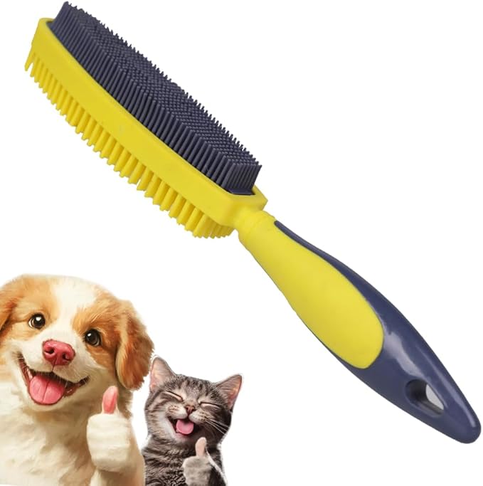 Rubber Pet Hair Removal Brush, Dogs Cats Hair Lint Remover Tool Massage Bath Comb Brush for Cleaning and Grooming (Yellow)