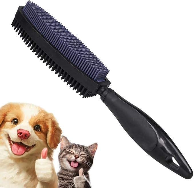 Rubber Pet Hair Removal Brush, Dogs Cats Hair Lint Remover Tool Massage Bath Comb Brush for Cleaning and Grooming (Black)