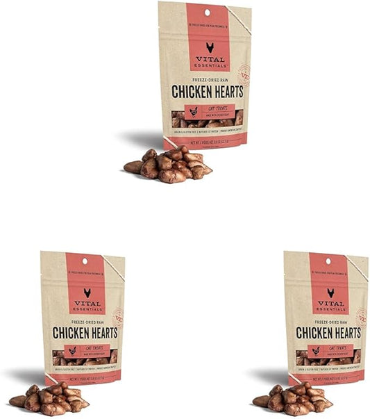 Vital Essentials Freeze Dried Raw Single Ingredient Cat Treats, Chicken Hearts, 0.8 OZ (Pack of 3)