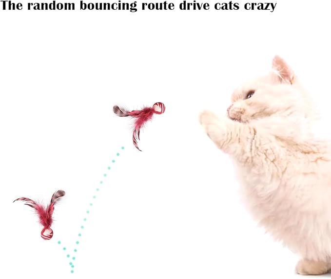 Cat Toy Balls, 5 PCS Colorful Feather Bouncy Balls for Cats No Noise Interactive Kitten Toys Cat Exercise Ball, Safe for Your Kitty (C)