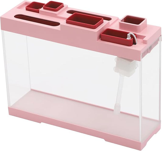 Modern Acrylic Betta Fish Tank Aquarium Kit with LED Lighting and USB Charging Ports 20 Gallon Small Fish Tank for Home Office Decor, Ideal for Living Rooms, bedrooms (Pink)