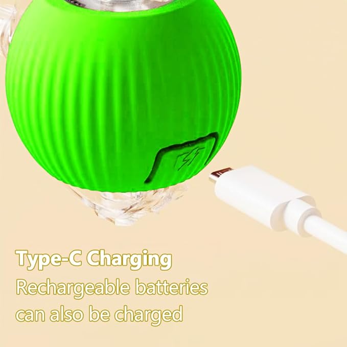 Interactive Cat Toys Ball for Indoor Cats, Self Moving Cat Toys Electric Rolling Balls, Realistic Mouse & Chase for Hunting and Exercise (Green)