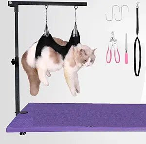 Dog Grooming Arm with Hammock & Loop – Professional Pet Grooming Kit for Small Dogs & Cats – Includes Nail Clippers & Nail File – Essential Dog Grooming Supplies for Home Use