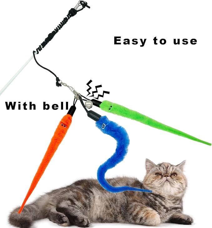 Cat Worm Toy Refills, 20 Pieces Cat Wand Attachments Worms Toy for Indoor Cats (A)