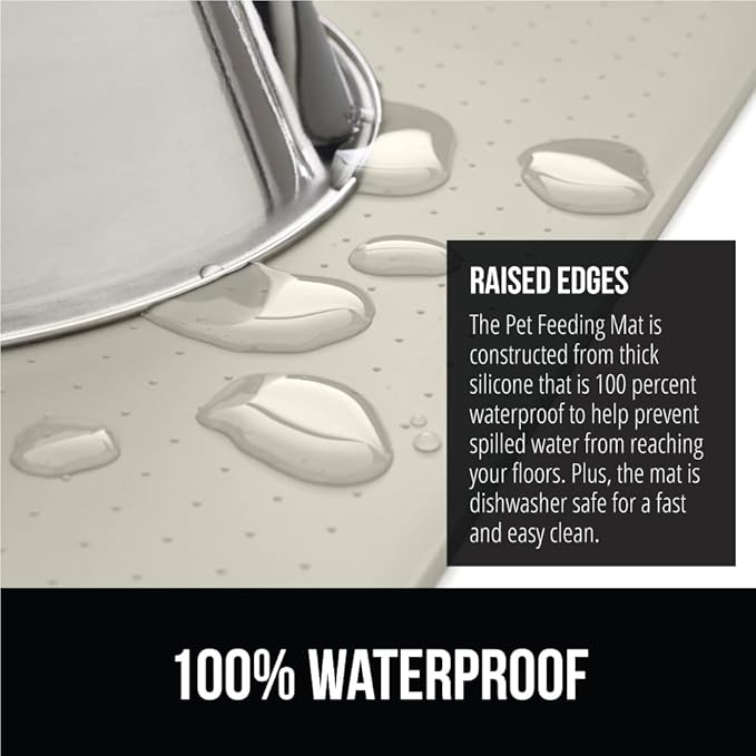 GORILLA GRIP 100% Waterproof Raised Edge BPA Free Silicone Pet Feeding Mat, Dog Cat Food Mats Contain Spills Protects Floors, Placemats for Cats and Dogs Water Bowl, Pets Accessories 16x10, Cream