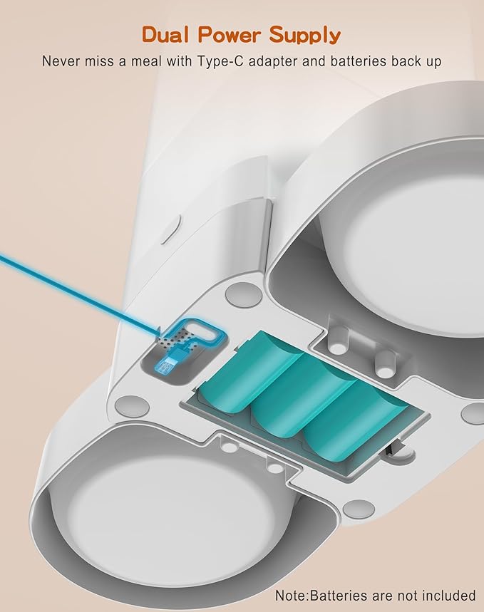 HoneyGuaridan Automatic Cat Feeder for Two,3.5L Cat Food Dispenser with Stainless Steel Bowl,Timed Feeder Programmable 1-6 Meals Control, Dual Power Supply,Desiccant Bag,10s Meal Call