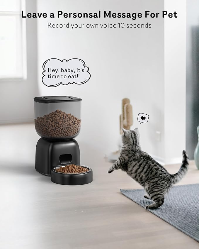 Automatic Cat Feeder, Cat Food Dispenser Battery-Operated with 180-Day Battery Life, Timed Pet Feeder for Cats and Dogs, Desiccant Bag, Programmable Portion Control, 4 Daily Meals, 10s Voice Recorder