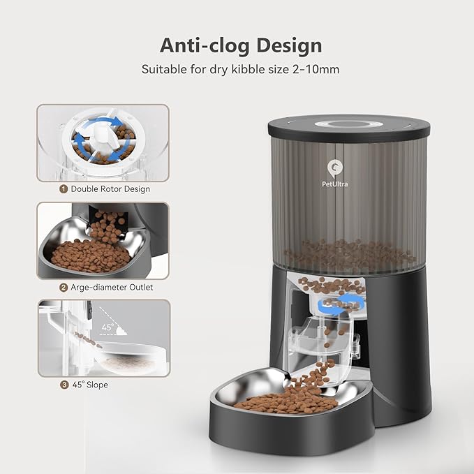 Automatic Cat Feeder: 4L Timed Cats Food Dispenser Programmable 1-6 Meal for Cat and Small Medium Dog- Auto Pet Feeder Easy to Set Up Dual Power Supply with Desiccant Bag| Detachable Washable