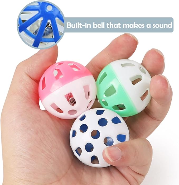 PET SHOW 20Pcs Cat Toy Balls with Bell Inside 1.57" 1.4" Plastic Kitten Chase Toys Jingle Bell Ball for Cat Indoor Training
