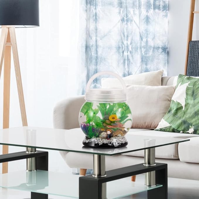 Small Betta Tetra Fish Tank Decorations Set-Aquarium with 20 Color LED Lighting,Fish Night Light Aquarium for Kids,0.5-Gallon,Transparent