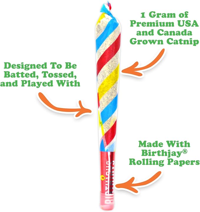 Meowijuana Birthjays Bundle | Birthjays Catnip Joints and Get Lit Cake Refillable Toy | Hand Harvested and Rolled Dried High Potency Catnip | Grown in North America