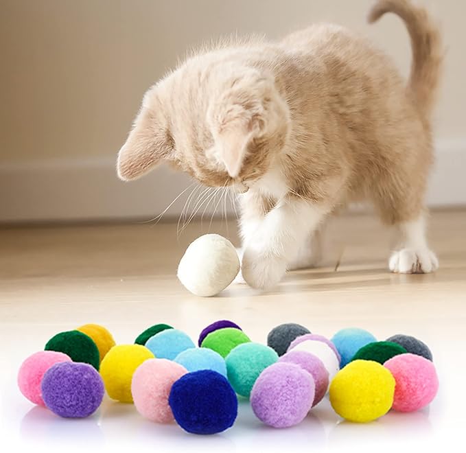 Molain Large Cat Toy Balls, Soft Cat Balls 1Inch Kitten Pom poms Ball Cat Play Toy (30 Pcs)