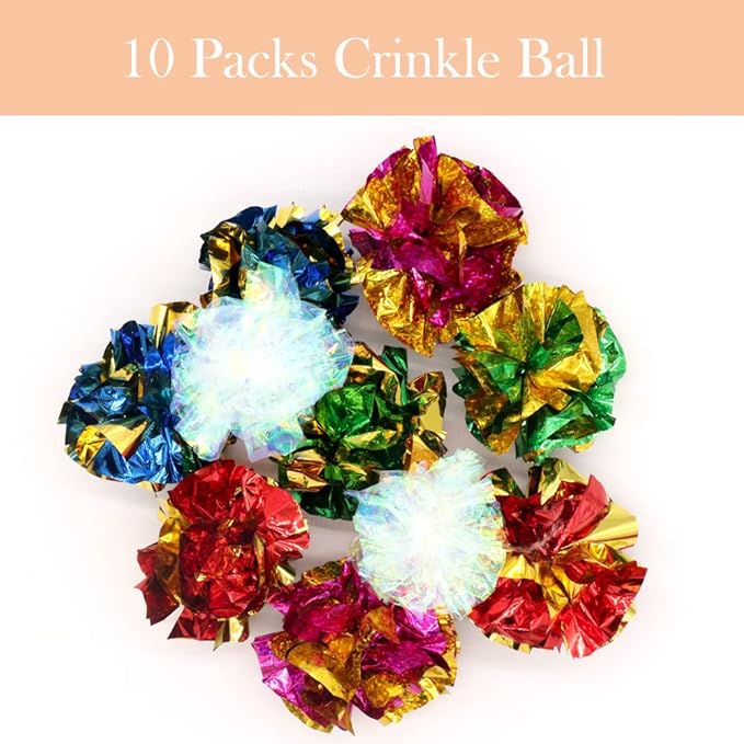 LASOCUHOO Cat Toys, 30 Packs Interactive Cat Toy Pack Including Cat Crinkle Balls, Cat Sparkle Balls, Spiral Springs for Most Cats