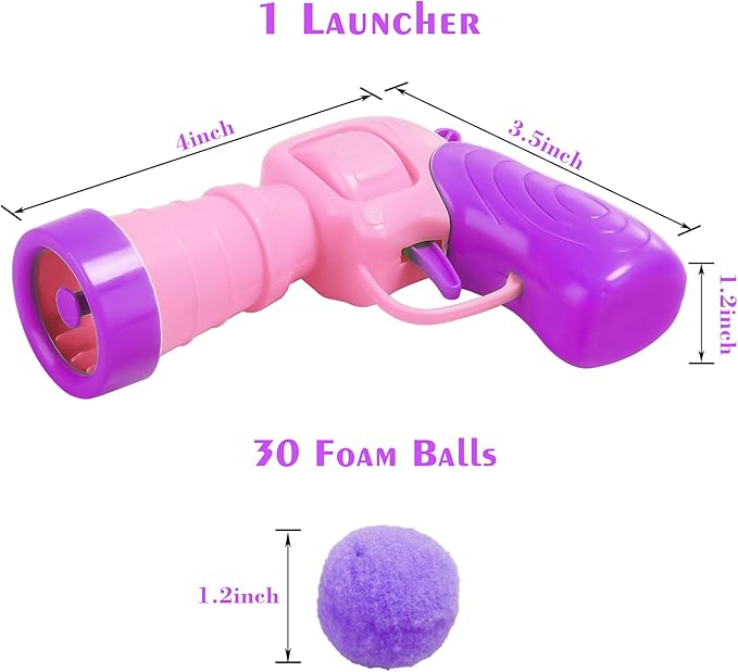 Mewlmart Interactive Cat Toys for Indoor Cats Pink Cat Pom Pom Balls Plush Ball Launcher Cat Fetch Toy Enrichment Toys 30 Balls