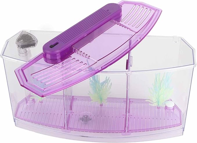 LIZEALUCKY Betta Fish Tank, Adjustable LED Light Acrylic Aquarium with Water Change Valve, Small Fish Tank Starter Kit for Office Home Room Decor (Purple)