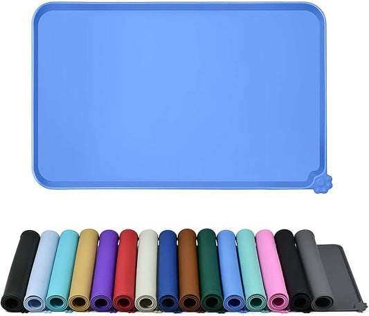 Waterproof Pet Feeding Mat with High Raised Edges, Heavier and Thicker Placemats for Cat Dog Water Bowl with BPA Free, Dogs Cats Food Mats for Messy Drinkers to Prevent Spill and Protect Floors