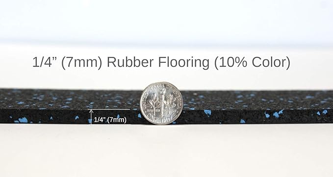 American Floor Mats 1/4in (7mm) Thick 10% Blue/Grey 4' x 25' Heavy Duty Rubber Rolls, Protective Exercise Mats, Home Gym Rubber Flooring
