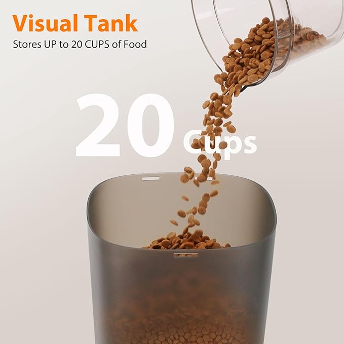 Automatic Cat Feeders for Two Cats, 5L/20 Cups Double Automatic Cat Food Dispenser with 2 Stainless Bowls, Timer Setting 20 Portions 6 Meals Per Day, 10s Meal Call, Pet Feeder for Dog (Black)