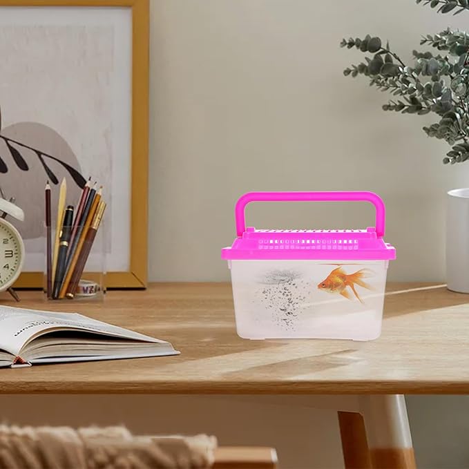 Plastic Turtle Fish Tank with Handle, Clear Aquarium Container for Small Pets, Tortoise Habitat, Goldfish Bowl, Reptile Transport Box, 5.11 X 3.54 X 3.54 Inch