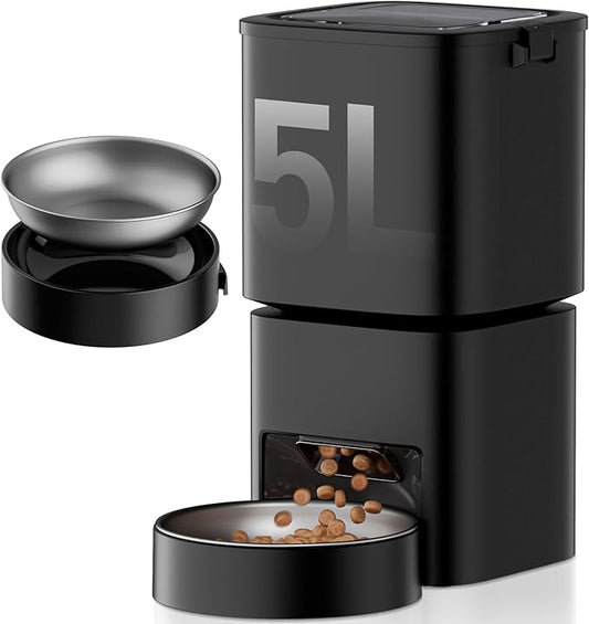 Automatic Cat Feeder, 5L/21 Cup Timed Automatic Pet Feeder, Dual Power Auto Dog Feeders, Pet Dry Food Dispenser for Cats & Small Dogs, 1-10 Meal Programmable 1-15 Portion Control Cat Feeder(Not WiFi)