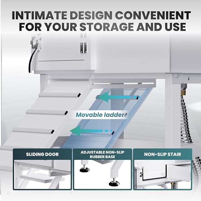 Dog Washing Station for Home, 38" White Professional Stainless Steel Dog Grooming Tub, Height Adjustable Dog Bathing Station, Upgrade Parts, Dog Bath Tubs for Small & Medium Dogs(Left Ramp)