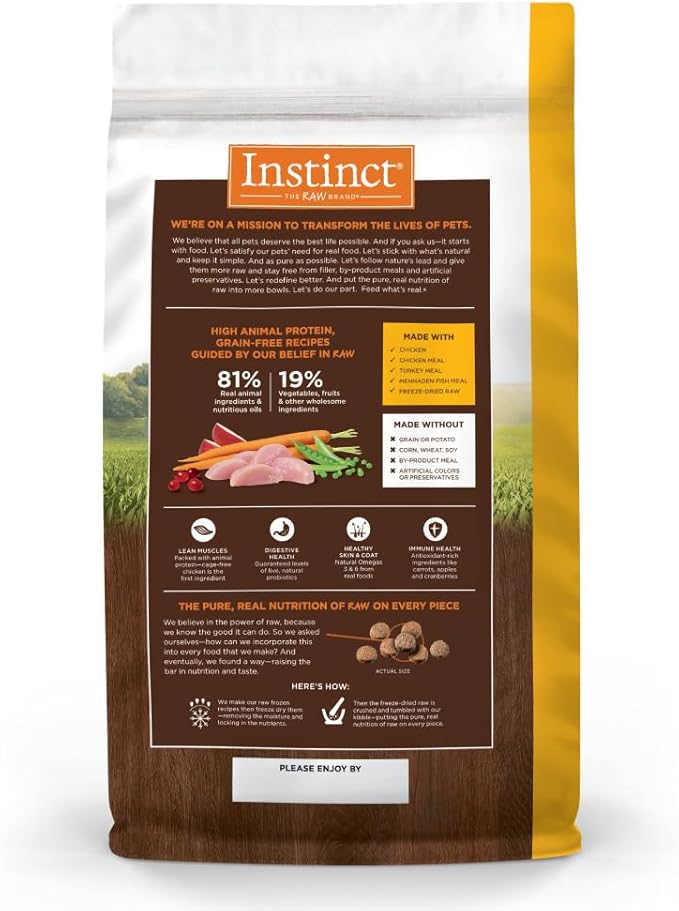 Instinct Original Dry Cat Food, Raw Coated Kibble, High Protein, Grain Free Recipe - Real Chicken, 5 lb. Bag