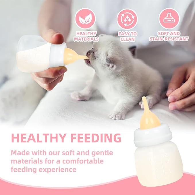Kitten Bottles, Professional Kitten Bottle Feeding Kit, Nipple&Feeding Kit for Kittens and Puppies, Reusable Newborn Kitten Supplies, Suitable for Feeding Kitten, Puppy, Rabbit