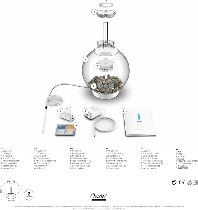 biOrb Classic 15 Acrylic 4-Gallon Aquarium with White LED Lights Modern Compact Tank for Tabletop or Desktop Display, Black-Trimmed Tank