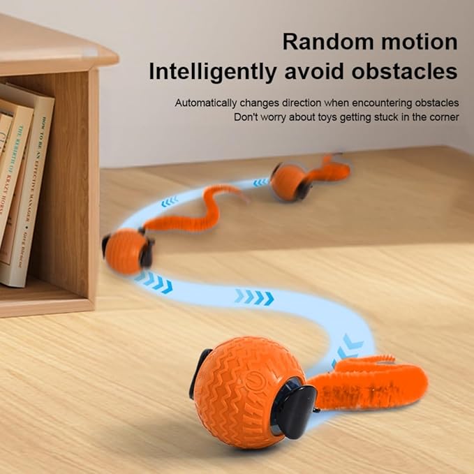 Interactive Cat Toys with Tail Rechargeable Cat Ball Toy with 3 Model Automatic Moving Balls Electric Fast Rolling Toy for Lazy Cats (Red)