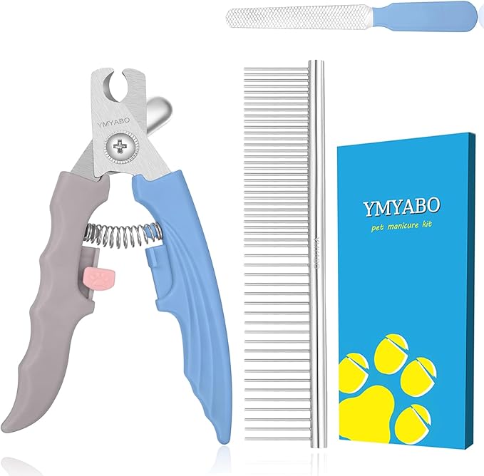 Pet Nail Clipper,Dog Nail Trimmers Safety Guard to Aviod Over Cutting,Puppy Cat Claw Trimmer,with Free Dog Comb Nail File, Sharp Grooming Clipper, Great for Thick Toenail, Blue