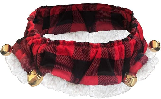 Huxley & Kent Ruff Pet Scrunchy | Buffalo Check (Small) | Festive Christmas/Holiday Neckwear for Dogs/Cats | Fun Stretchable Costume Accessory | Soft Collar with Bells