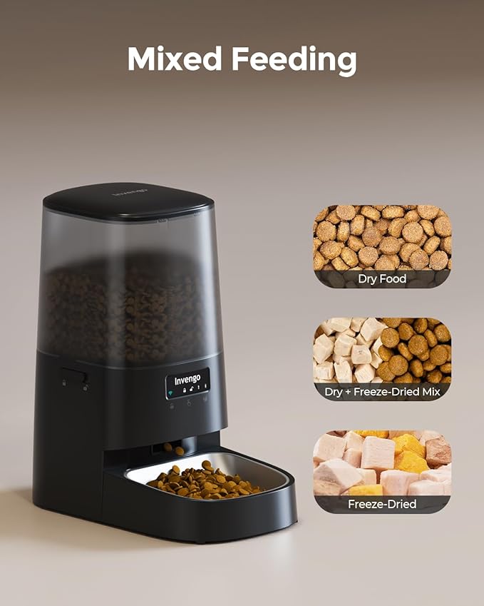 Cat Feeder Automatic - Cat Food Dispenser MeowServe S20, Auto Dog Feeder with Stainless Steel Bowl, 5L Pet Feeder with Patented Anti-Jam Port, App, Dual Lock Lid, Dual-Band WiFi & Power Supply