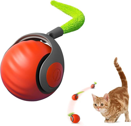 Interactive Cat Toys for Indoor Cats, Rechargeable Moving Cat Ball with Feather Tail, 2 Speeds Automatic Kitten Toys for Bored Indoor Cats,Motion Activated Rolling Ball Toys (Orange)