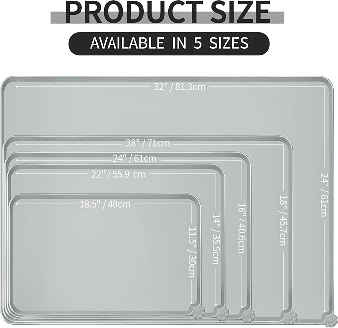 Waterproof Pet Feeding Mat with High Raised Edges, Heavier and Thicker Placemats for Cat Dog Water Bowl with BPA Free, Dogs Cats Food Mats for Messy Drinkers to Prevent Spill and Protect Floors