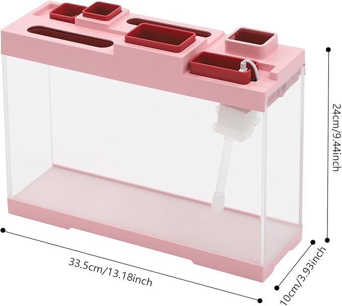 Modern Acrylic Betta Fish Tank Aquarium Kit with LED Lighting and USB Charging Ports 20 Gallon Small Fish Tank for Home Office Decor, Ideal for Living Rooms, bedrooms (Pink)