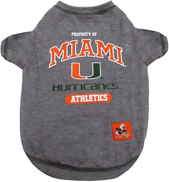 Pets First Collegiate Miami Hurricanes Dog T-Shirt, Large. - Licensed Shirt for Pets Team Colored with Team Logos.- Premium Stretchable Materials for The Comfrot of Your Dog & Cat.