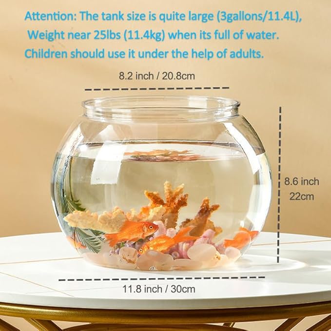 Newpol （Large Size） 3 Gallon Plastic Fish Bowl, Aquarium Fish Tank 11.5 Liters