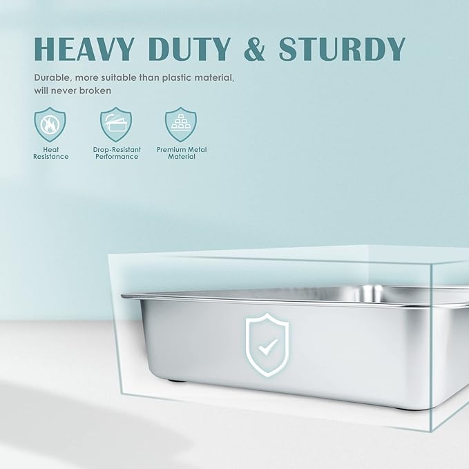 IKITCHEN Stainless Steel Cat Litter Box, Large Metal Litter Pan for Cats, Kitty Litter Box Never Absorbs Odors, Low Side Entry Non Stick, Easy Clean 17.5 x 13.5 x 4 inches