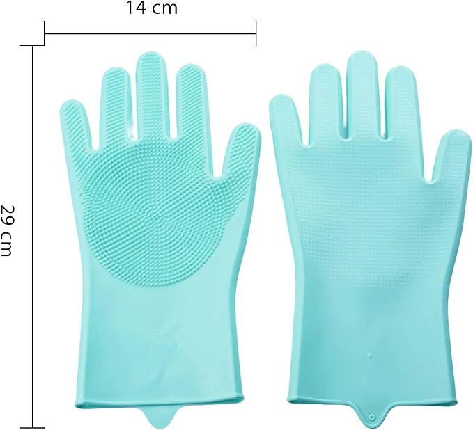 Pet Grooming Gloves，Heat-Resistant Silicone Gloves with High-Density Teeth for Enhanced Massaging and Bathing of Dogs and Cats (Green, 2 Pair)