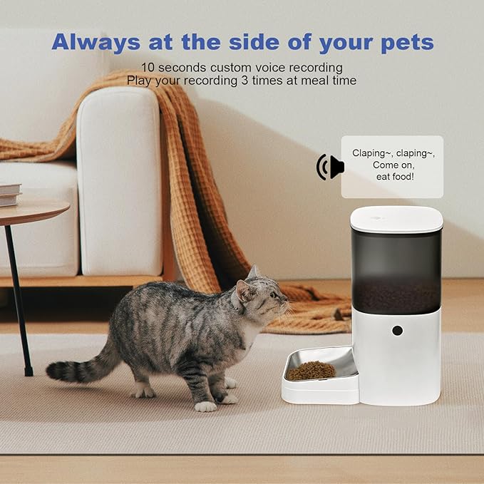 Automatic Cat Feeder, 6L Cat Food Dispenser with 10s Voice Recorder, Pet Feeder up to 8 Meals per Day, Timed Feeder with Dry Food Sealed Ring (Jade White, 6L)