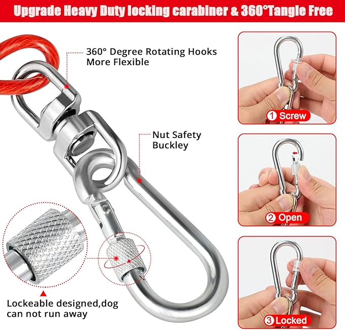 Jenico Dog Tie Out Cable, 10-150FT Runner Cable with Swivel Hook and Shock Spring, Yard & Camping Dog Leash Tether for Small to Medium Pets Up to 500 LBS