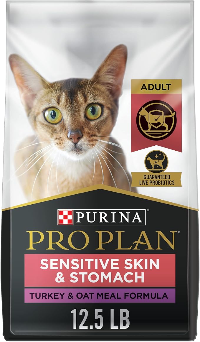 Purina Pro Plan With Probiotics, Sensitive Skin & Stomach, Natural Dry Cat Food, Turkey & Oat Meal Formula - 12.5 lb. Bag