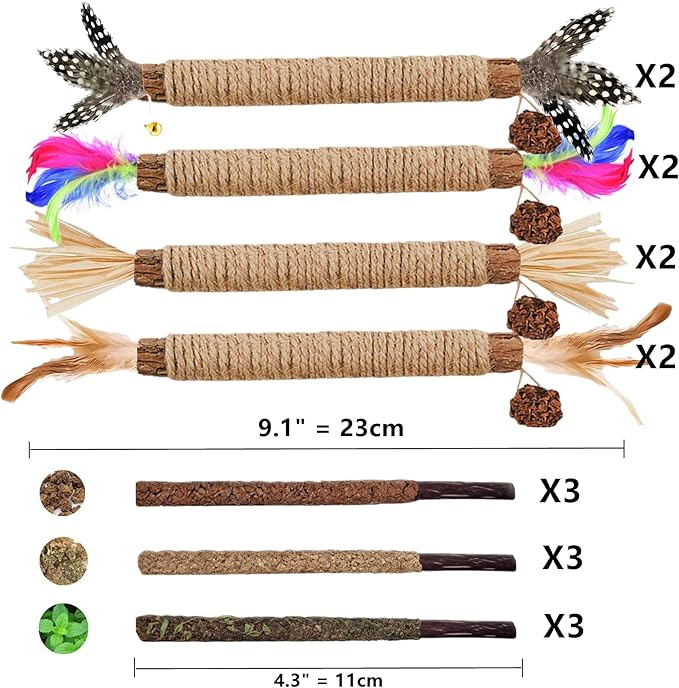 Cat Toys 21PCS Catnip Toy for Indoor Kitten Treat Cats Chew Stick for Dental Cleaning Teeth Kitten Silvervine Rope Kitty Feather Snack for for Kick Molar Scratch Self Play Interactive Boredom