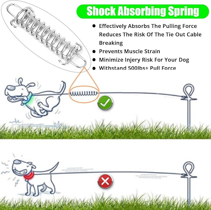 Jenico Dog Tie Out Cable, 10-150FT Runner Cable with Swivel Hook and Shock Spring, Yard and Camping Dog Leash Tether for Small to Medium Pets Up to 500 LBS